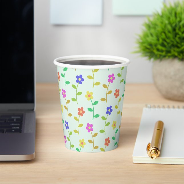 Farbenfrohe Blume, Blumenmuster, Grüne, Boho Pappbecher (InSitu)
