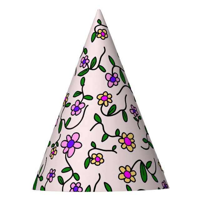 Farbenfrohe Blume, Blumenmuster, Grüne, Boho Partyhütchen (Vorderseite)