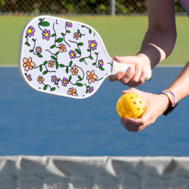 Farbenfrohe Blume, Blumenmuster, Grüne, Boho Pickleball Schläger