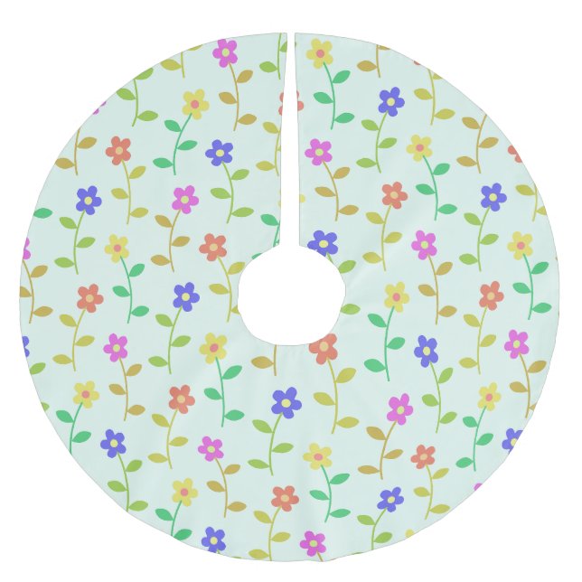 Farbenfrohe Blume, Blumenmuster, Grüne, Boho Polyester Weihnachtsbaumdecke (Vorderseite)