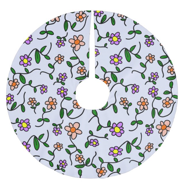 Farbenfrohe Blume, Blumenmuster, Grüne, Boho Polyester Weihnachtsbaumdecke (Vorderseite)