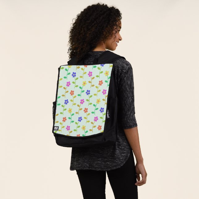 Farbenfrohe Blume, Blumenmuster, Grüne, Boho Rucksack (Ausgewaschen)