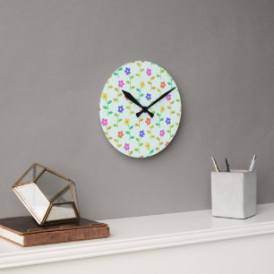 Farbenfrohe Blume, Blumenmuster, Grüne, Boho Runde Wanduhr