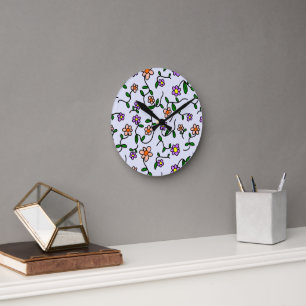 Farbenfrohe Blume, Blumenmuster, Grüne, Boho Runde Wanduhr