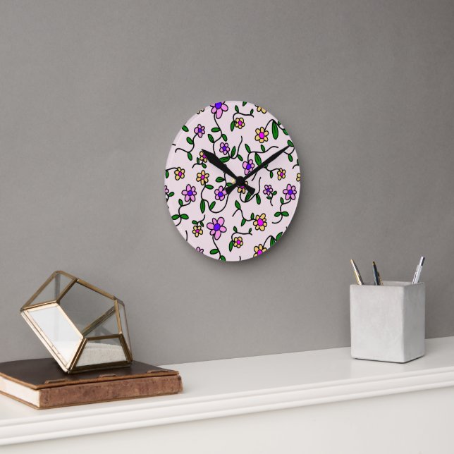 Farbenfrohe Blume, Blumenmuster, Grüne, Boho Runde Wanduhr (Büro)