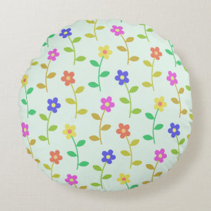 Farbenfrohe Blume, Blumenmuster, Grüne, Boho Rundes Kissen