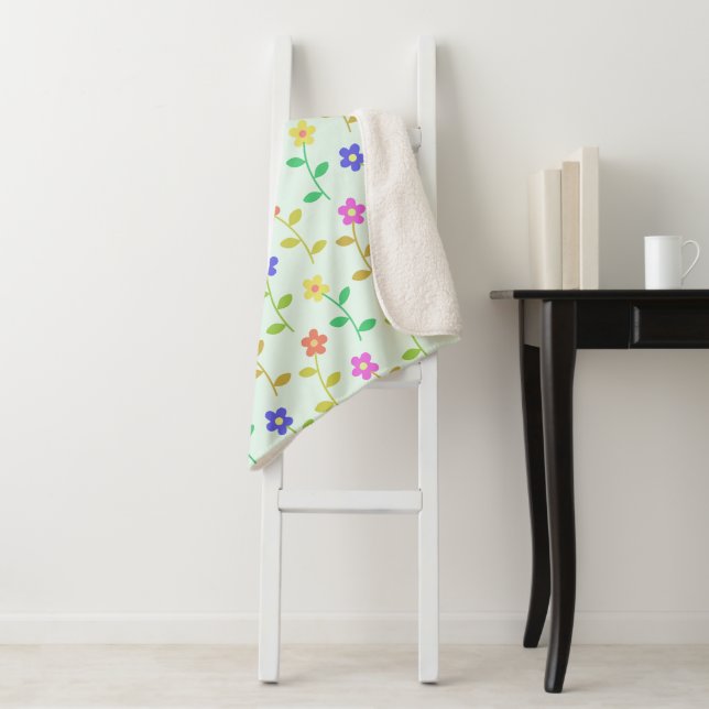 Farbenfrohe Blume, Blumenmuster, Grüne, Boho Sherpadecke (Beispiel)