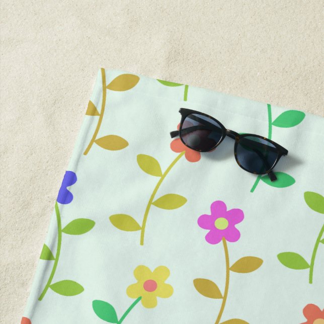 Farbenfrohe Blume, Blumenmuster, Grüne, Boho Strandtuch (Beispiel)