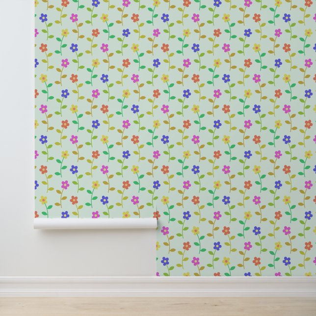 Farbenfrohe Blume, Blumenmuster, Grüne, Boho Tapete (Anwendung)