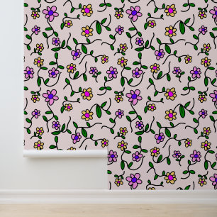 Farbenfrohe Blume, Blumenmuster, Grüne, Boho Tapete
