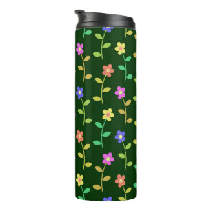 Farbenfrohe Blume, Blumenmuster, Grüne, Boho Thermosbecher