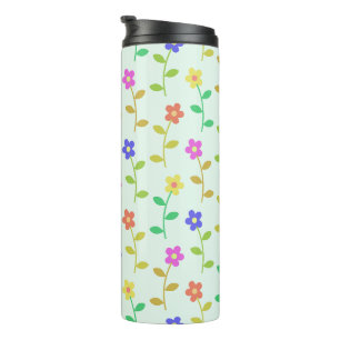 Farbenfrohe Blume, Blumenmuster, Grüne, Boho Thermosbecher