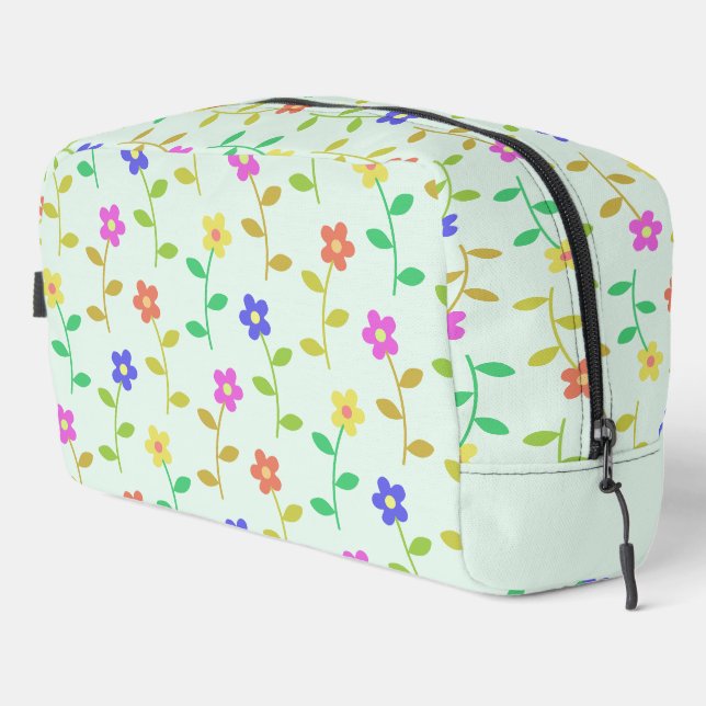 Farbenfrohe Blume, Blumenmuster, Grüne, Boho Waschbeutel (Rechte Ecke)