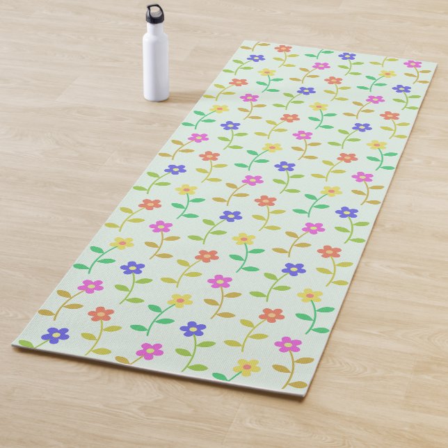 Farbenfrohe Blume, Blumenmuster, Grüne, Boho Yogamatte (Beispiel)