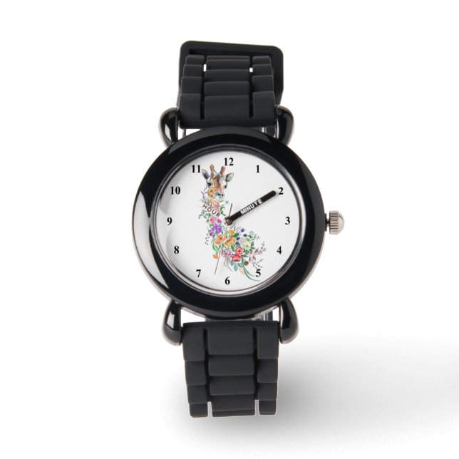 Farbenfrohe Blume Bouquet Giraffe Schenken Armbanduhr (Vorderseite)
