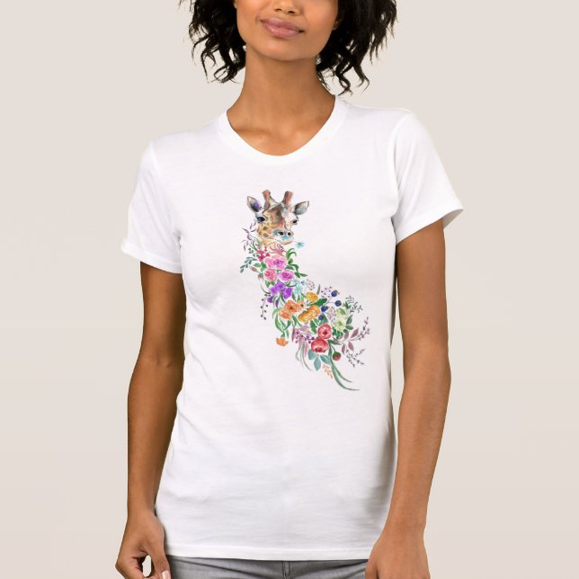 Farbenfrohe Blume Bouquet Giraffe T - Shirt (Vorderseite)