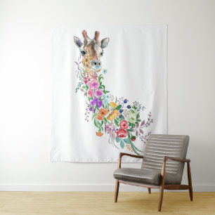 Farbenfrohe Blume Bouquet Giraffe Tapisserie Frühj Wandteppich