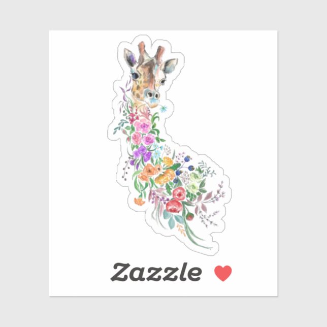 Farbenfrohe Blume Bouquet Giraffe - Zeichnend Mode Aufkleber (Blatt)