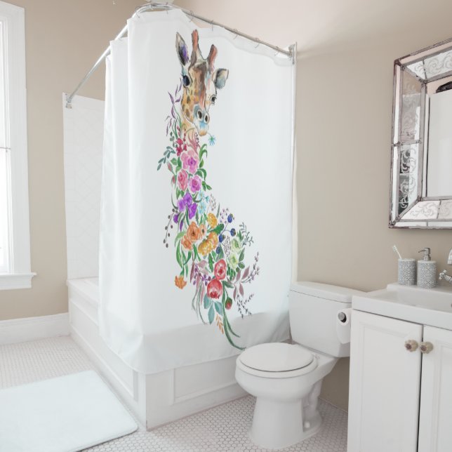 Farbenfrohe Blume Bouquet Giraffe - Zeichnend Mode Duschvorhang (Beispiel)