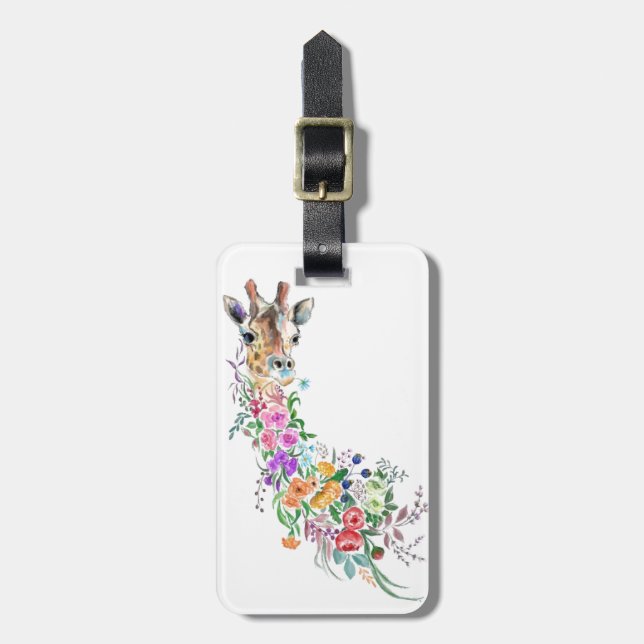 Farbenfrohe Blume Bouquet Giraffe - Zeichnend Mode Gepäckanhänger (Vorderseite vertikal)