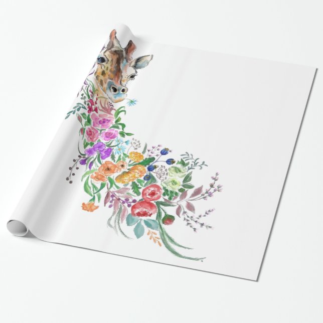 Farbenfrohe Blume Bouquet Giraffe - Zeichnend Mode Geschenkpapier (Ungerollt)