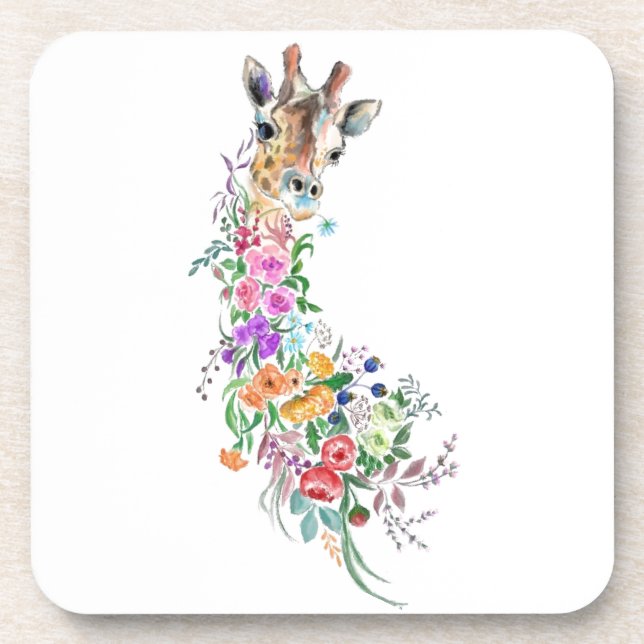 Farbenfrohe Blume Bouquet Giraffe - Zeichnend Mode Getränkeuntersetzer (Vorderseite)