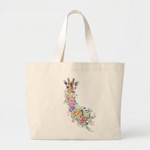 Farbenfrohe Blume Bouquet Giraffe - Zeichnend Mode Jumbo Stoffbeutel