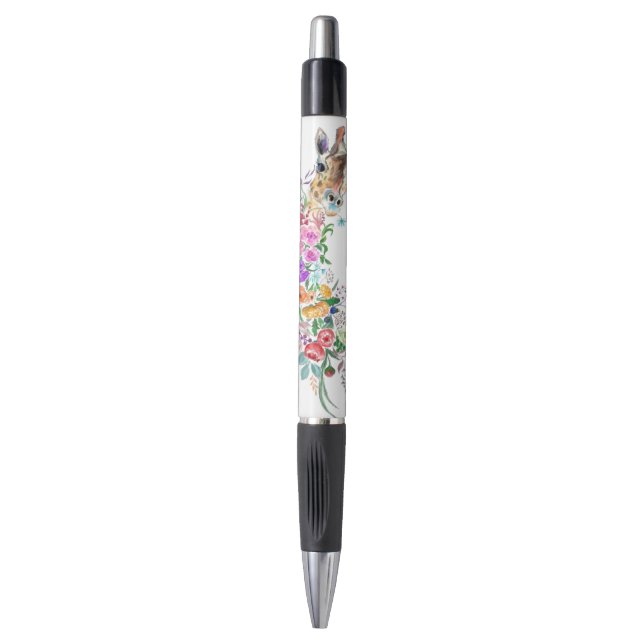Farbenfrohe Blume Bouquet Giraffe - Zeichnend Mode Kugelschreiber (Vorderseite Vertikal)