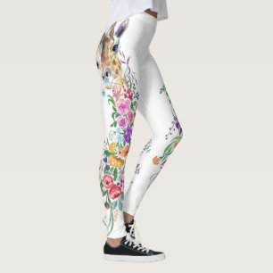 Farbenfrohe Blume Bouquet Giraffe - Zeichnend Mode Leggings