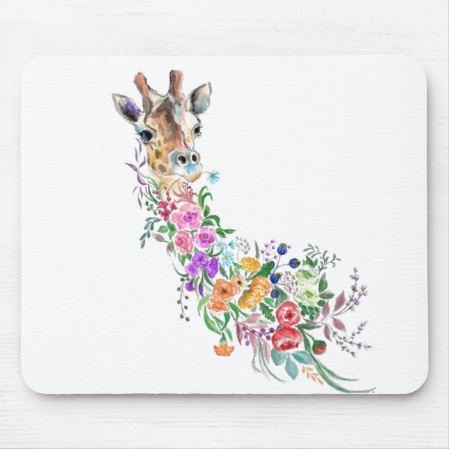Farbenfrohe Blume Bouquet Giraffe - Zeichnend Mode Mousepad (Vorne)