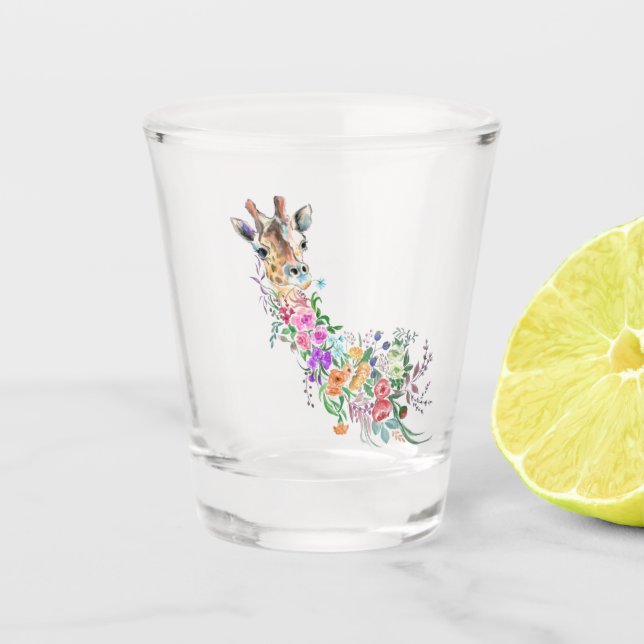 Farbenfrohe Blume Bouquet Giraffe - Zeichnend Mode Schnapsglas (Vorderseite)