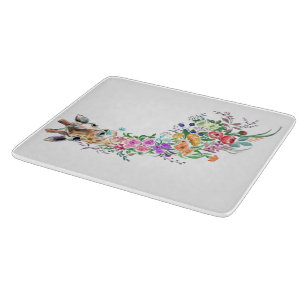 Farbenfrohe Blume Bouquet Giraffe - Zeichnend Mode Schneidebrett