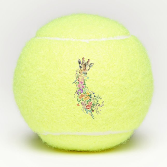 Farbenfrohe Blume Bouquet Giraffe - Zeichnend Mode Tennisbälle (Vorderseite)