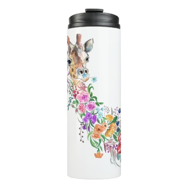 Farbenfrohe Blume Bouquet Giraffe - Zeichnend Mode Thermosbecher (Vorderseite)