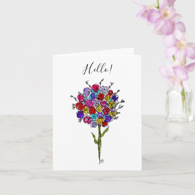 Farbenfrohe Blume Bouquet Hallo Grußkarte Karte (Orchidee)