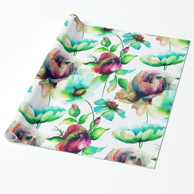 Farbenfrohe Blume Collage Nahtloses Muster Geschenkpapier (Ungerollt)