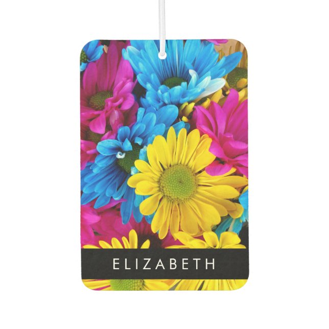Farbenfrohe Blume, Daisis, Boho, Ihr Name Autolufterfrischer (Vorderseite)