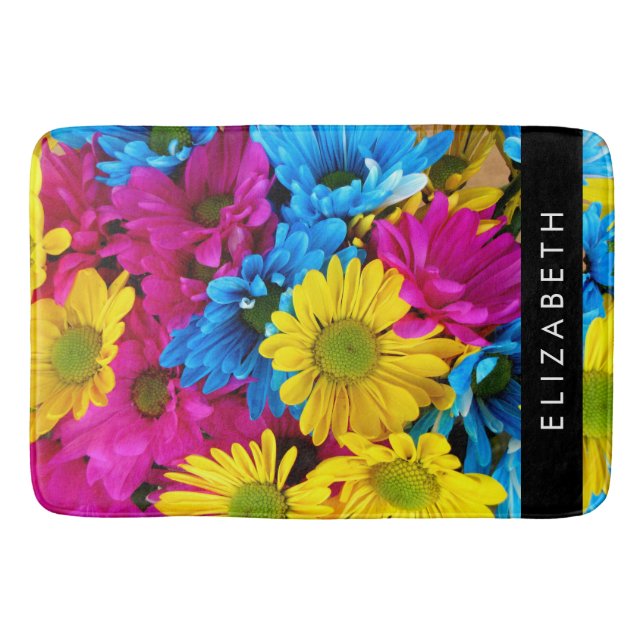 Farbenfrohe Blume, Daisis, Boho, Ihr Name Badematte (Vorderseite)