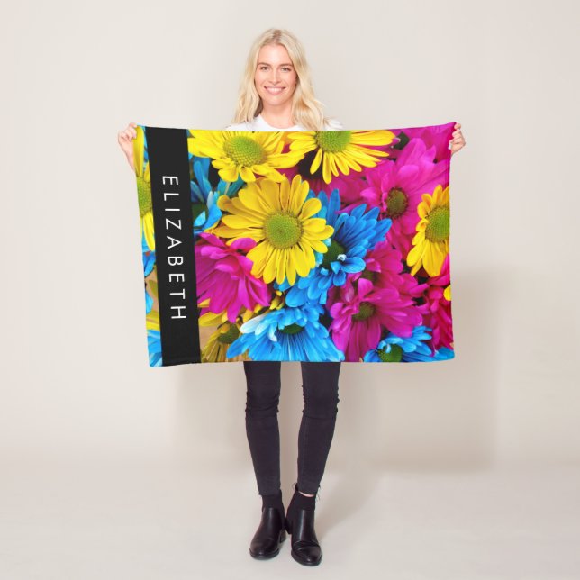 Farbenfrohe Blume, Daisis, Boho, Ihr Name Fleecedecke (Beispiel)