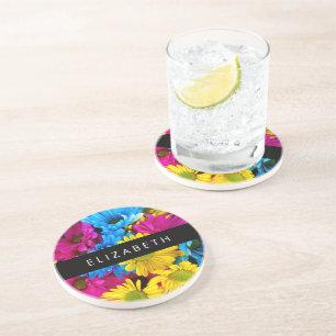Farbenfrohe Blume, Daisis, Boho, Ihr Name Getränkeuntersetzer