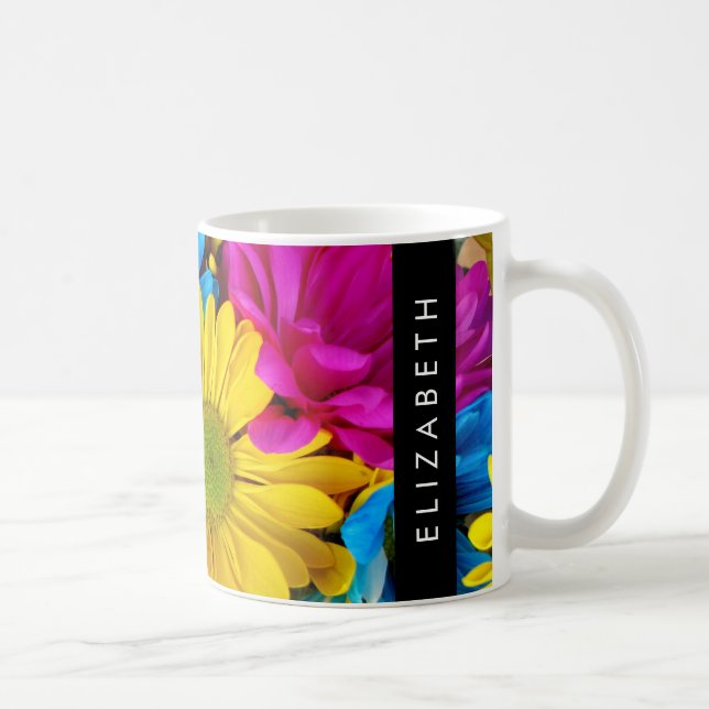 Farbenfrohe Blume, Daisis, Boho, Ihr Name Kaffeetasse (Rechts)
