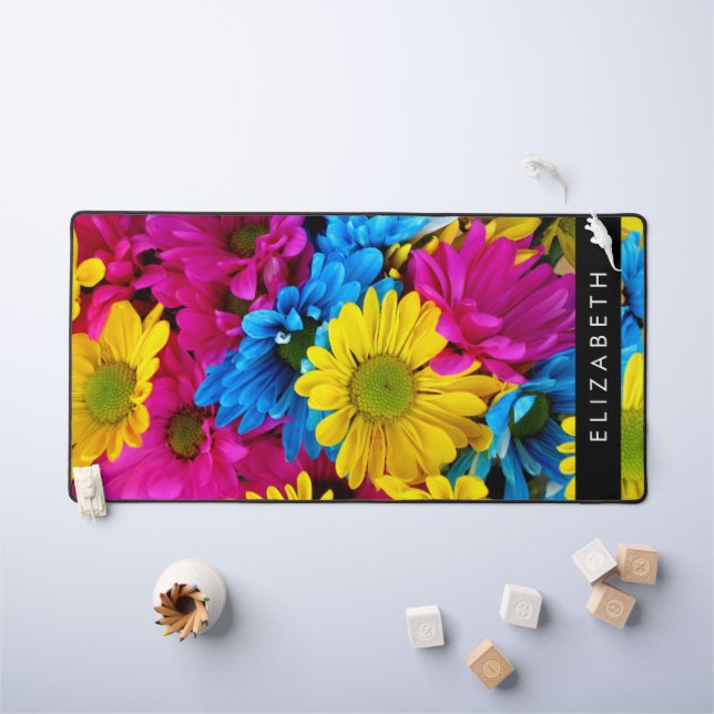 Farbenfrohe Blume, Daisis, Boho, Ihr Name Schreibtischunterlage (Kindertisch)