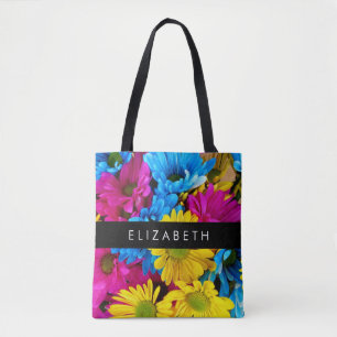 Farbenfrohe Blume, Daisis, Boho, Ihr Name Tasche