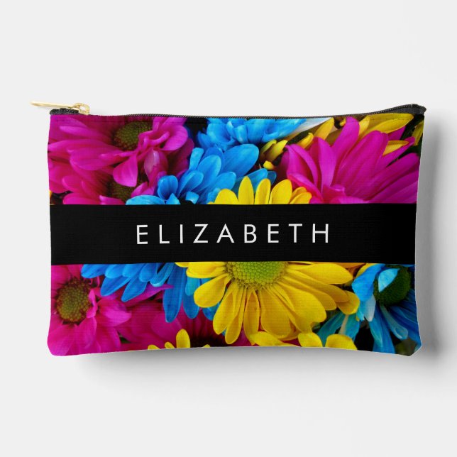 Farbenfrohe Blume, Daisis, Boho, Ihr Name Zubehörtasche (Vorderseite)