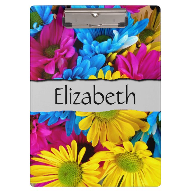 Farbenfrohe Blume, Daisy, Daisis, Ihr Name Klemmbrett (Vorderseite)