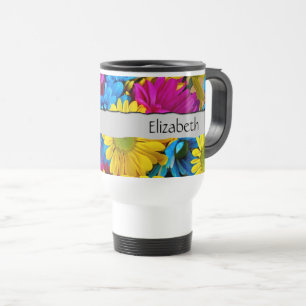 Farbenfrohe Blume, Daisy, Daisis, Ihr Name Reisebecher