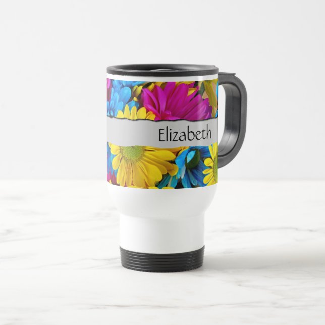 Farbenfrohe Blume, Daisy, Daisis, Ihr Name Reisebecher (VorderseiteRechts)