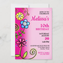 Farbenfrohe Blume Doodles Geburtstagsparty Einladu
