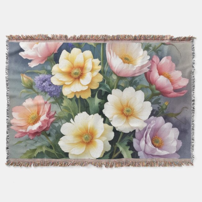 Farbenfrohe Blume Elegante Wasserfarben-Malerei Decke (Vorderseite)