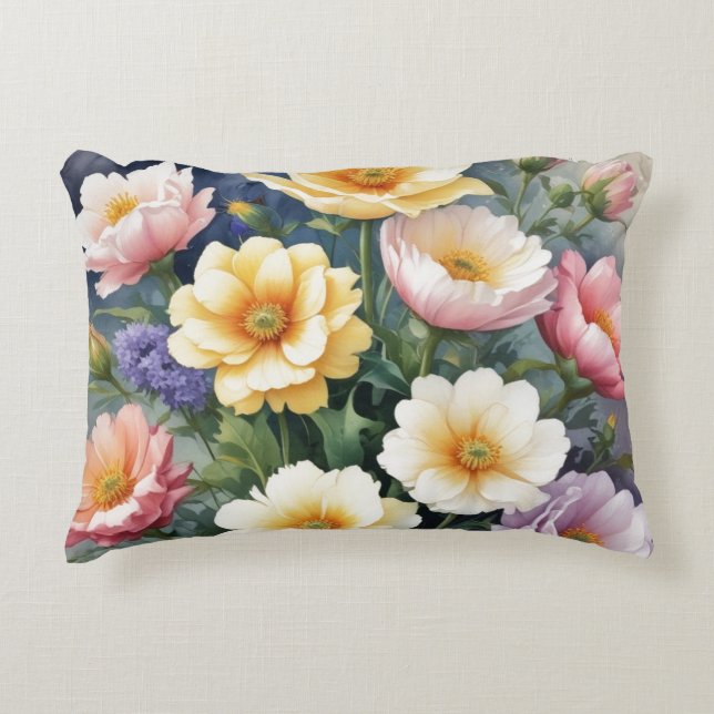 Farbenfrohe Blume Elegante Wasserfarben-Malerei Dekokissen (Vorderseite)